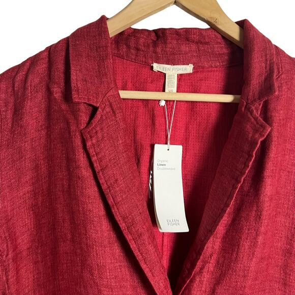 Eileen Fisher Red Serno Organic Linen Doubleweave Long Jacket Size Large - Picture 4 of 12